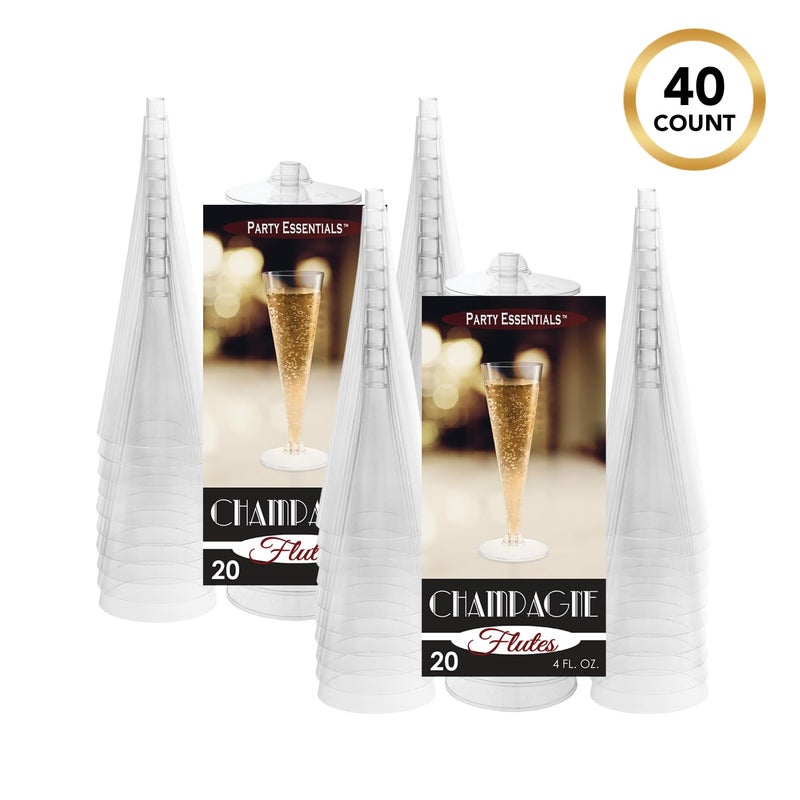 Party Essentials Disposable Hard Plastic Two Piece 4 oz. Toasting Cocktail Cups  Clear Champagne Flutes  40-Count - Image 3
