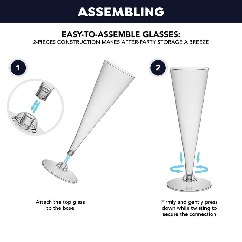 Party Essentials Disposable Hard Plastic Two Piece 4 oz. Toasting Cocktail Cups  Clear Champagne Flutes  40-Count - Image 5