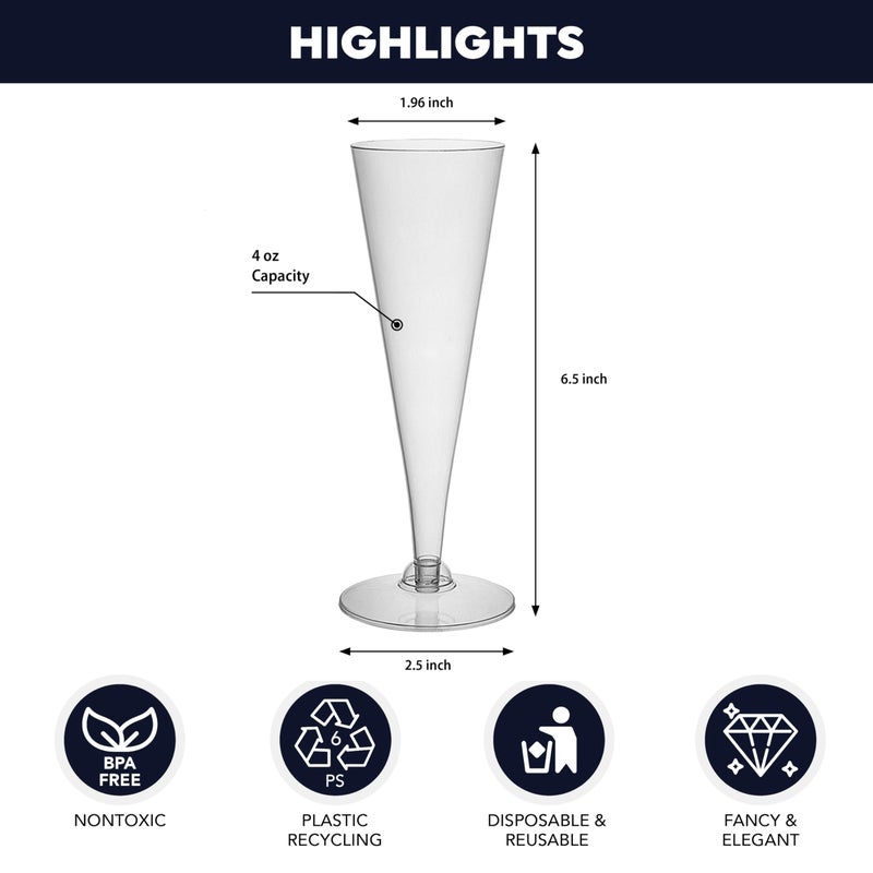Party Essentials Disposable Hard Plastic Two Piece 4 oz. Toasting Cocktail Cups  Clear Champagne Flutes  40-Count - Image 2