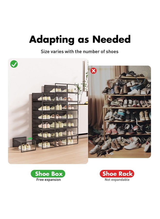 Foluck Foluck Shoe Storage Box, 15 Pack Clear Plastic Stackable Shoe Organizer for Closet, Interlocking Design Shoe Container Bins for Sneakers, Foldable Shoe Rack with Lids, Black - Image 4