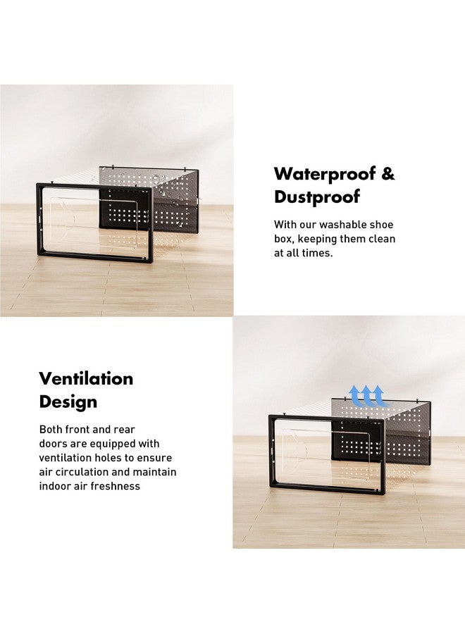 Foluck Foluck Shoe Storage Box, 15 Pack Clear Plastic Stackable Shoe Organizer for Closet, Interlocking Design Shoe Container Bins for Sneakers, Foldable Shoe Rack with Lids, Black - Image 5