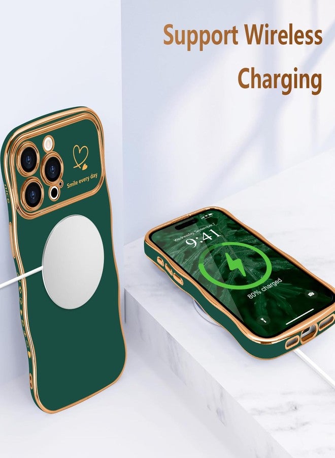 جراب LCHULLE لهاتف iPhone 15 Pro Max للنساء والفتيات، بتصميم أنيق على شكل إطار مموج بنقشة قلب، مع غطاء حماية للكاميرا ومقاوم للصدمات لهاتف iPhone 15 Pro Max مقاس 6.7 بوصة، باللون الأخضر الداكن. - Image 5