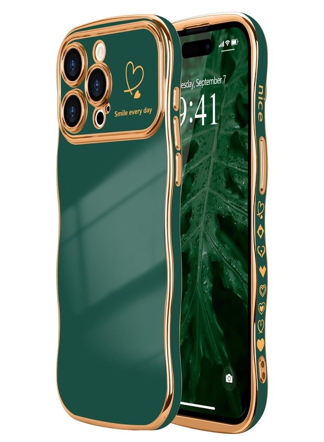 جراب LCHULLE لهاتف iPhone 15 Pro Max للنساء والفتيات، بتصميم أنيق على شكل إطار مموج بنقشة قلب، مع غطاء حماية للكاميرا ومقاوم للصدمات لهاتف iPhone 15 Pro Max مقاس 6.7 بوصة، باللون الأخضر الداكن. - Image 1