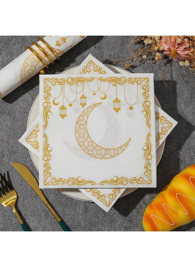 100 منديل رمضان، زينة عيد مبارك رمضان، مناديل ذهبية بيضاء لتزيين طاولة رمضان، زينة عيد مبارك متناثرة، مناديل رمضان كريم - Image 1