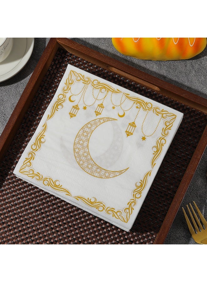 100 منديل رمضان، زينة عيد مبارك رمضان، مناديل ذهبية بيضاء لتزيين طاولة رمضان، زينة عيد مبارك متناثرة، مناديل رمضان كريم - Image 3