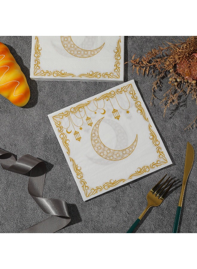 100 منديل رمضان، زينة عيد مبارك رمضان، مناديل ذهبية بيضاء لتزيين طاولة رمضان، زينة عيد مبارك متناثرة، مناديل رمضان كريم - Image 5