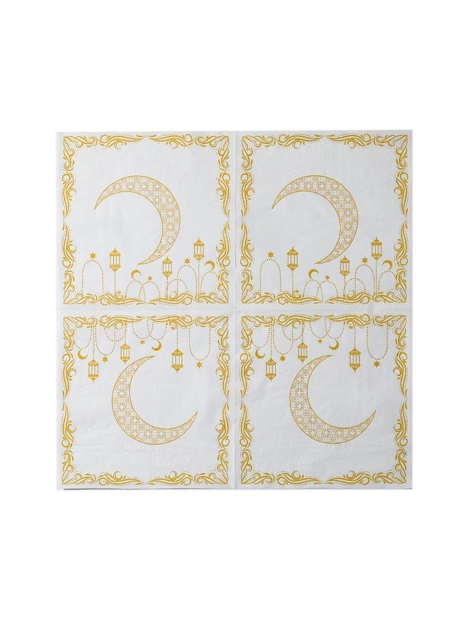 100pcs Ramadan Napkins, Eid Mubarak Ramadan Decoration, Gold White Napkins for Ramadan Table Decoration, Eid Mubarak Scatter Decoration, Ramadan Kareem Napkins - Image 5
