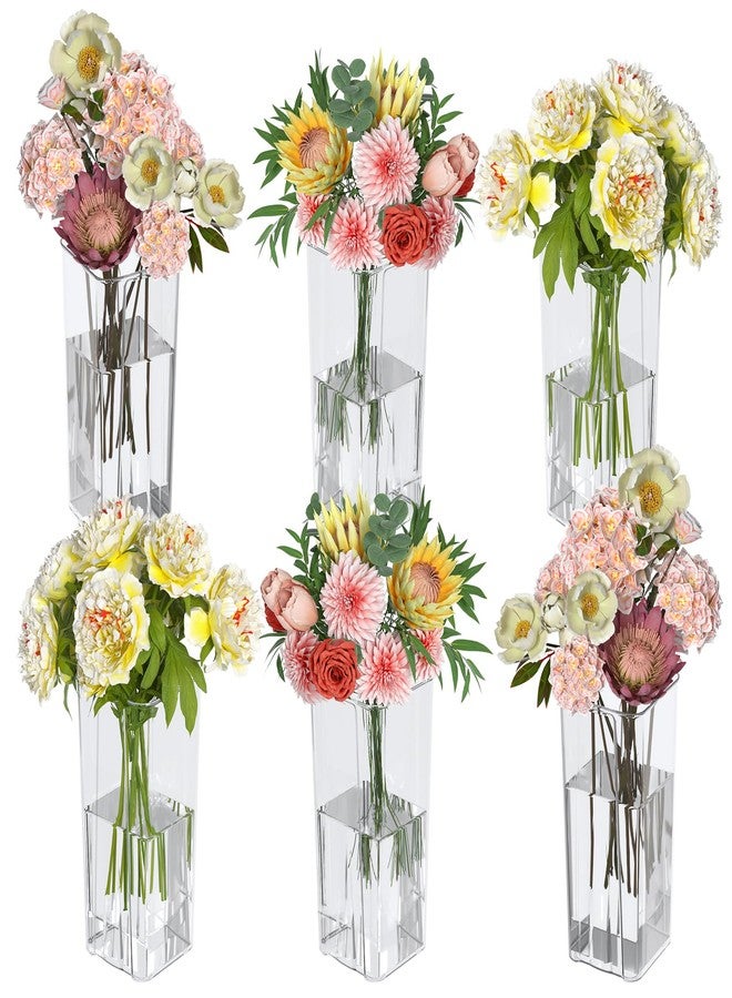 Asking 6 Pack Tall Square Acrylic Flower Vase, Clear Plastic Centerpiece Vases for Table, 4" x 4" x 9" - Image 1