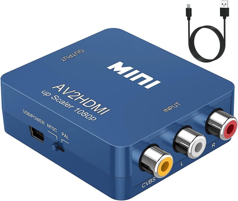 ABLEWE RCA to HDMI,AV to HDMI Converter, 1080P Mini RCA Composite CVBS Video Audio Converter Adapter Supporting PAL/NTSC for TV/PC/ PS3/ STB/Xbox VHS/VCR/Blue-Ray DVD Players, Blue - Image 1