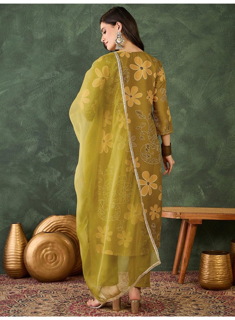Naixa Women's Rayon Embroidered and Printed Straight Kurta with Pant and Dupatta Sets (NX-510-Lemon-XS) - Image 4