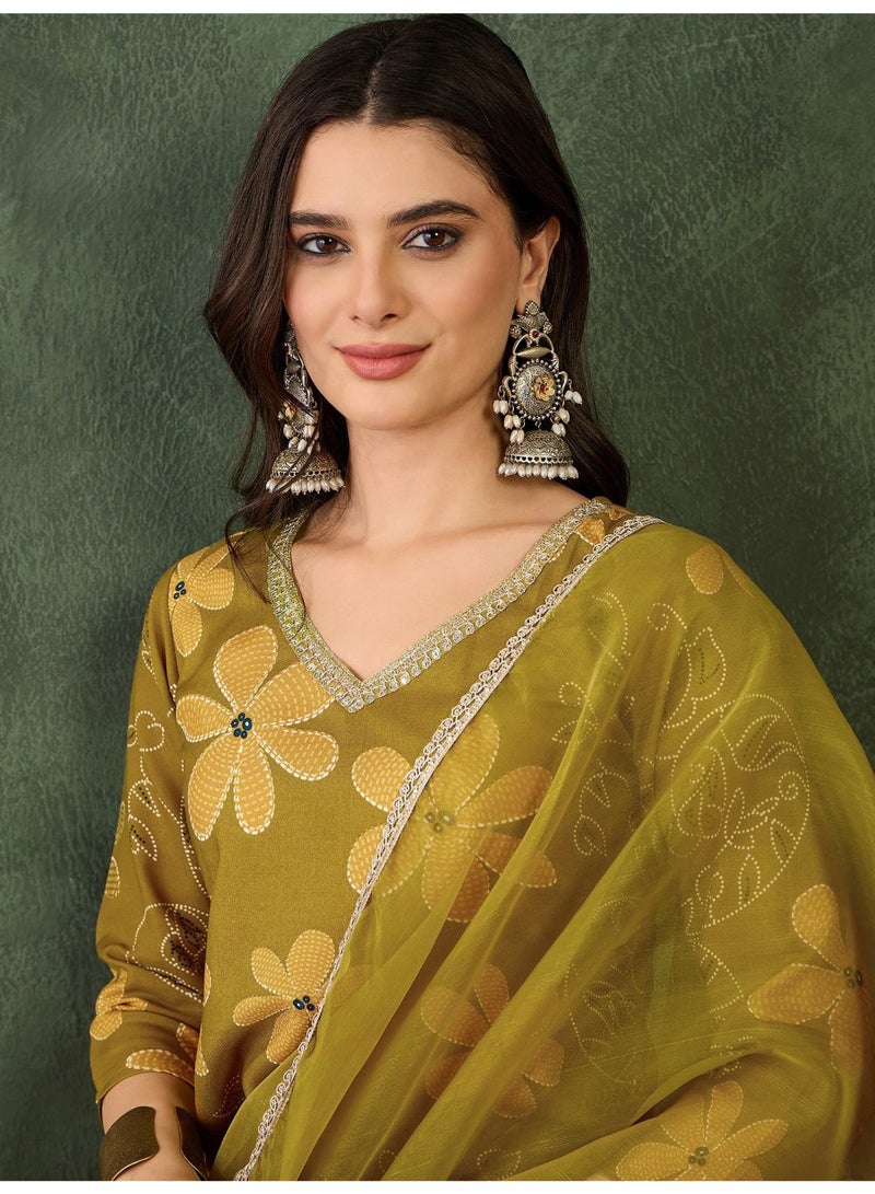 Naixa Women's Rayon Embroidered and Printed Straight Kurta with Pant and Dupatta Sets (NX-510-Lemon-XS) - Image 5