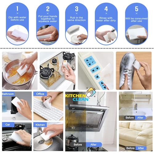 Kitchen Clean 20Pcs Magic Eraser Cuboids | Chemical Free Multipurpose Nano-tech Magic Sponge Cuboids | Switch Boards Taps Wall Stain Remover Glass Shoes Sneakers Cleaning Sponge (Pack of 20 Cuboids) - Image 2