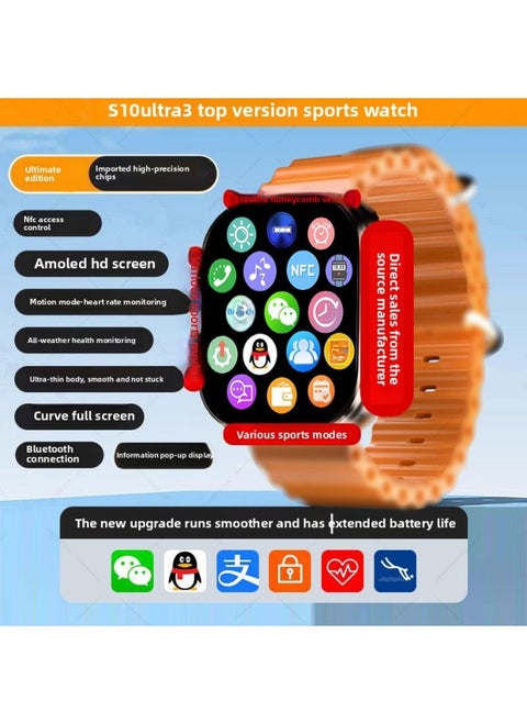 Smart Bracelet Watch S10 Health Monitoring NFC Offline Payment Message Reminder Sleep Blood Sugar Bluetooth Call-Color:Gold-[ready Stock Quick Delivery]-bluetooth Call, Smart Island, Voice Control, Alipay Offline Payment, Nfc, Heart Rate, Sleep, Blood Pressure, Blood Sugar, Message Push