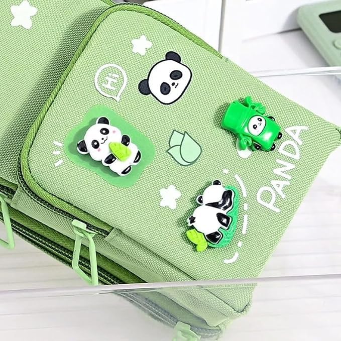 Baethan Panda Pencil Case 6 Layer with 3 Compartment Cute Aesthetic Pencil Case & Girls Large Capacity Pencil Pouch for School Kids Cute Stationary Gift Organizer for School (Green) (Panda) - Image 3