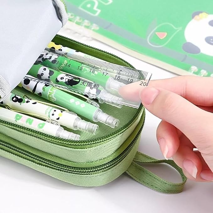 Baethan Panda Pencil Case 6 Layer with 3 Compartment Cute Aesthetic Pencil Case & Girls Large Capacity Pencil Pouch for School Kids Cute Stationary Gift Organizer for School (Green) (Panda) - Image 5