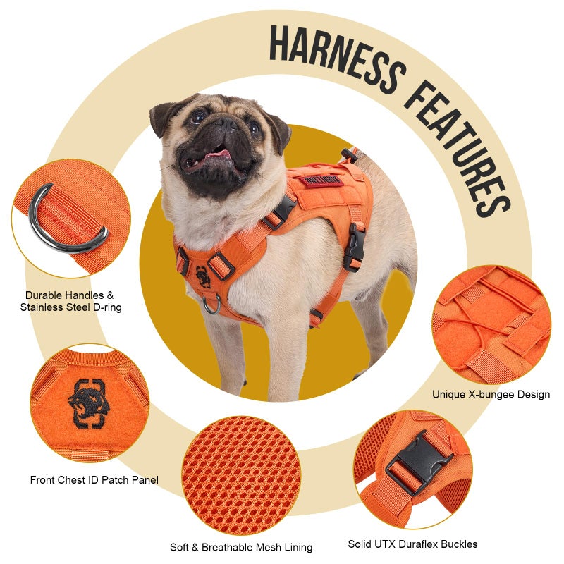 OneTigris Tactical Dog Harness Vest,No-Pull Service Dog Vest with Hook & Loop Panels,Adjustable Dog Vest Harness for Walking Hiking Training(Orange,M) - Image 4