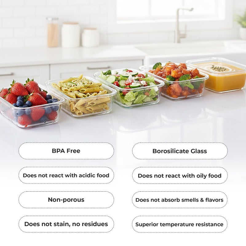Zulay Kitchen 5 Piece Large 36oz Glass Tupperware Container Set with Lids - Premium BPA Free Borosilicate Glass Food Storage Containers - Leak-Proof Meal Prep - Microwave, Freezer & Oven Safe - Gray - Image 5