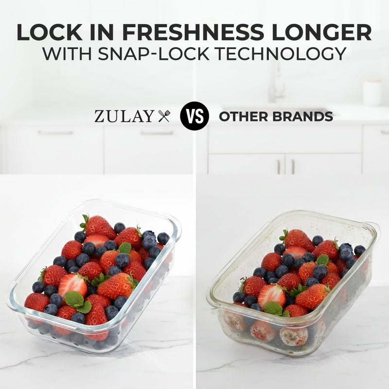 Zulay Kitchen 5 Piece Large 36oz Glass Tupperware Container Set with Lids - Premium BPA Free Borosilicate Glass Food Storage Containers - Leak-Proof Meal Prep - Microwave, Freezer & Oven Safe - Gray - Image 4