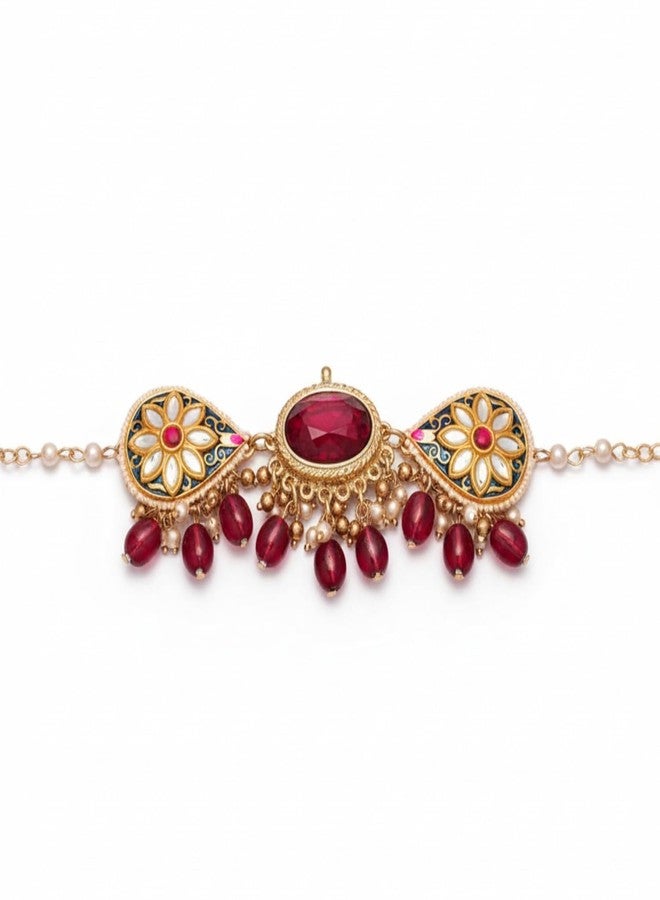 SANJOYA BY EVERSTYLISH Sindurini Vermilion Grace Statement Kundan Polki Necklace With Red Gemstones And Enamel Accents Lightweight Jewelry For Women | Party, Festive, Wedding & Gifting - Image 1