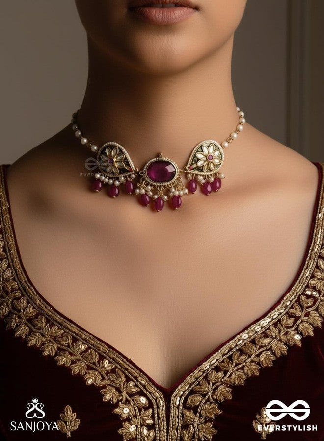 SANJOYA BY EVERSTYLISH Sindurini Vermilion Grace Statement Kundan Polki Necklace With Red Gemstones And Enamel Accents Lightweight Jewelry For Women | Party, Festive, Wedding & Gifting - Image 2