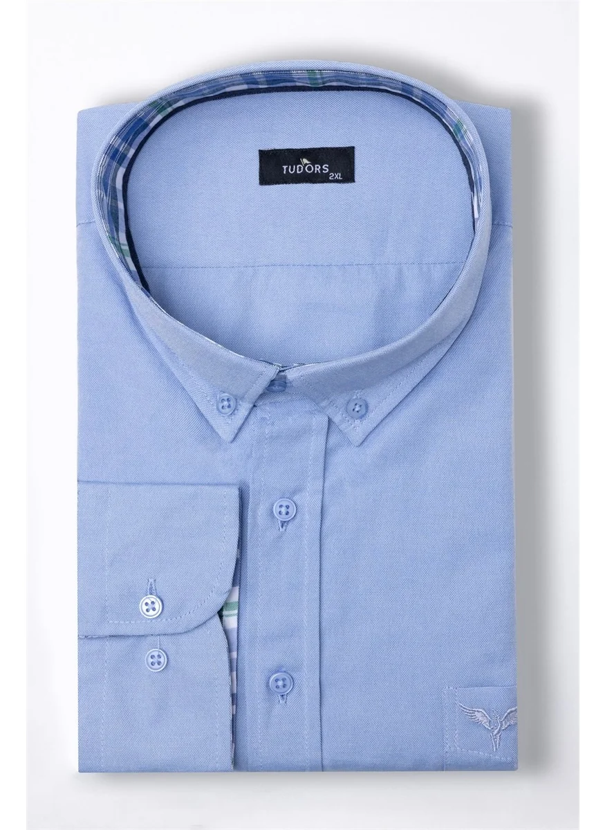 Tudors Large Size Poplin Cotton Easy-Iron Oxford Men's Blue Shirt