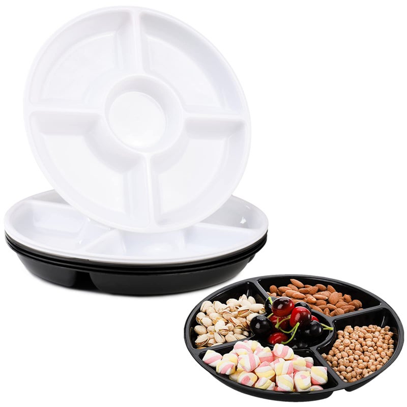 6 Pack Compartment Trays Serving Platters for Parties Reusable Plastic Serving Trays 5 Sectional Tray for PlateCatering Trays use for Appetizers Salads Nibbles Snacks Party Food12 Inch