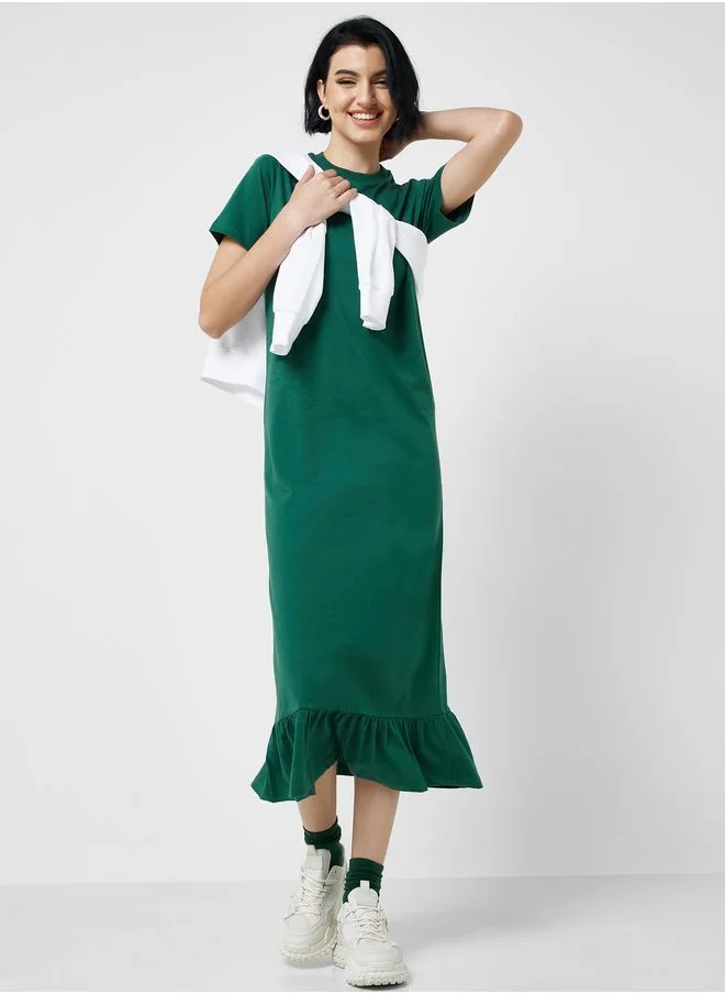 Ginger Basics Midi T-shirt Dress with Frill Hem