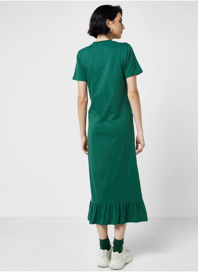 Ginger Basics Midi T-shirt Dress with Frill Hem