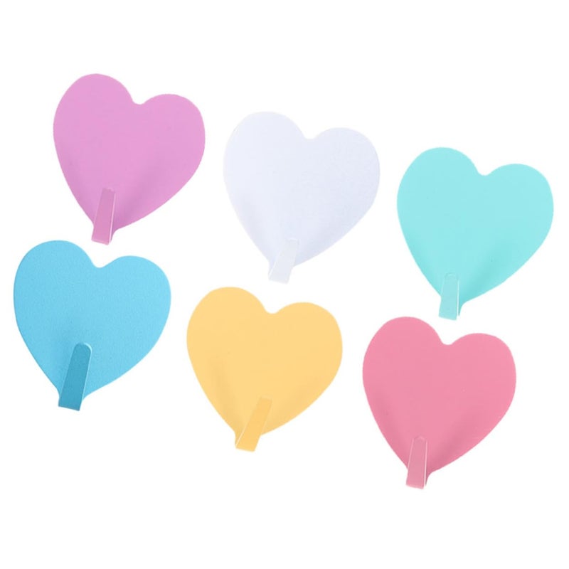 6 Pcs Self Adhesive Heart Shaped Wall Hooks Decorative Home Hangers White - Image 2