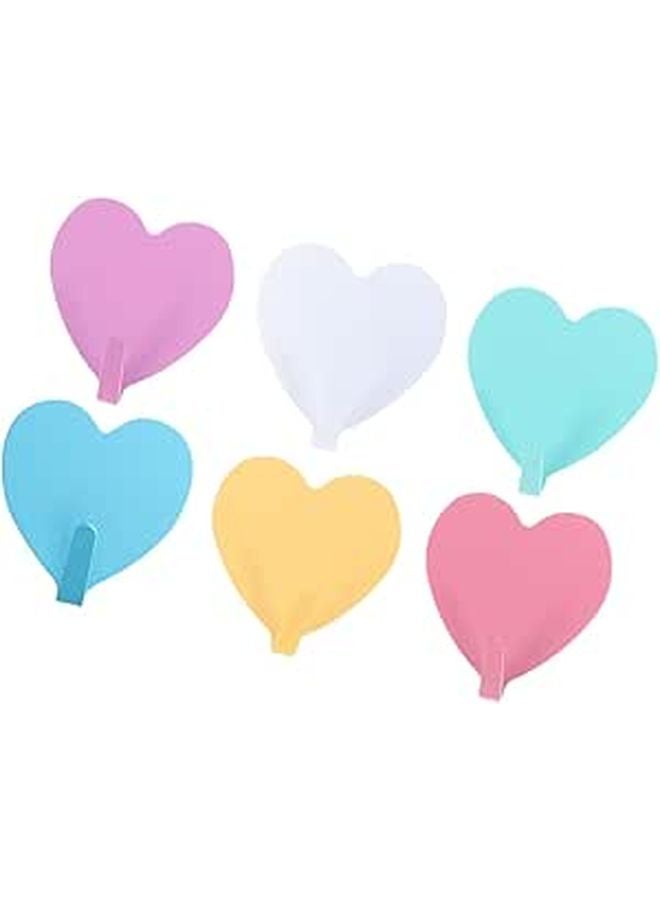 6 Pcs Self Adhesive Heart Shaped Wall Hooks Decorative Home Hangers White - Image 1