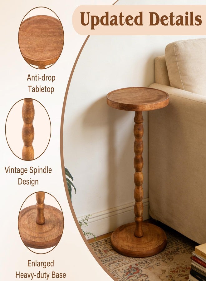 TRUDING Round Side Table, Rubberwood Small Drink Table, Solid Wood Coffee Table with Pedestal Accent for Small Spaces in Living Room, Bedroom, Sofa Couch, Corners (Brown, Round) - Image 4