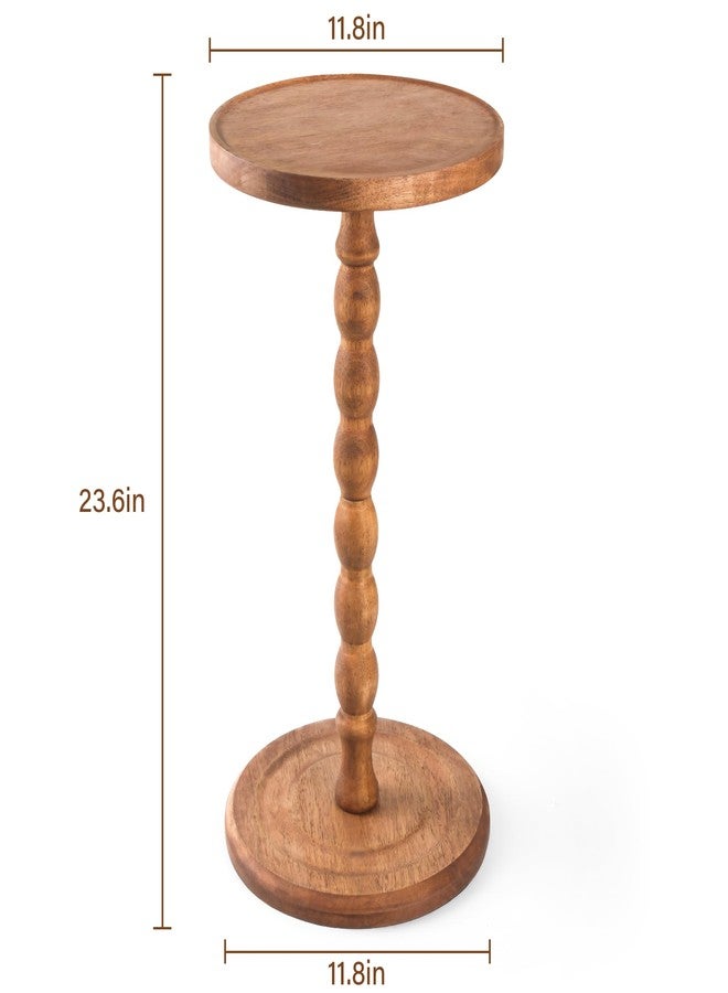 TRUDING Round Side Table, Rubberwood Small Drink Table, Solid Wood Coffee Table with Pedestal Accent for Small Spaces in Living Room, Bedroom, Sofa Couch, Corners (Brown, Round) - Image 2