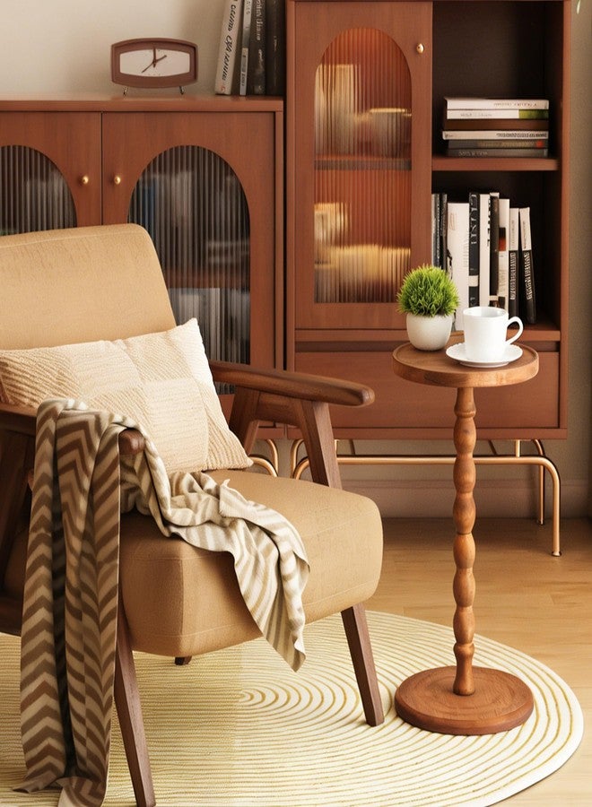 TRUDING Round Side Table, Rubberwood Small Drink Table, Solid Wood Coffee Table with Pedestal Accent for Small Spaces in Living Room, Bedroom, Sofa Couch, Corners (Brown, Round) - Image 5