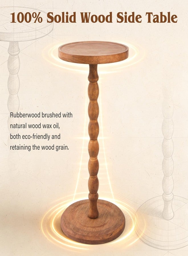 TRUDING Round Side Table, Rubberwood Small Drink Table, Solid Wood Coffee Table with Pedestal Accent for Small Spaces in Living Room, Bedroom, Sofa Couch, Corners (Brown, Round) - Image 3