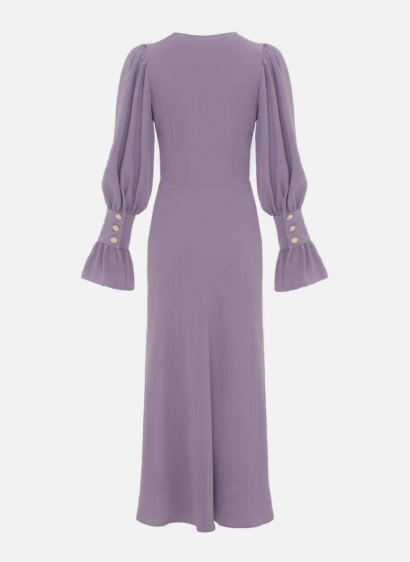 Lichi Midi dress with pleated bodice and voluminous cuffs