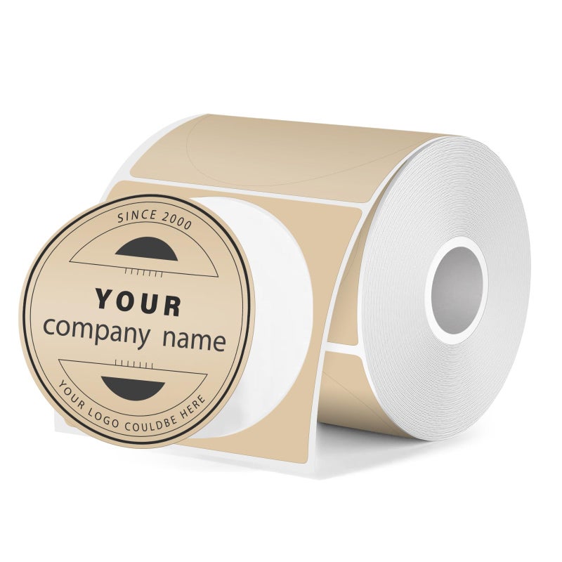 FINDAT Round Thermal Labels 2 Inch Kraft Circle Vinyl Thermal Stickers for M110 M120 M220 M221 Self-Adhesive Waterproof Portable Direct Printer Label for Business Logo Design 180 PCS - Image 1