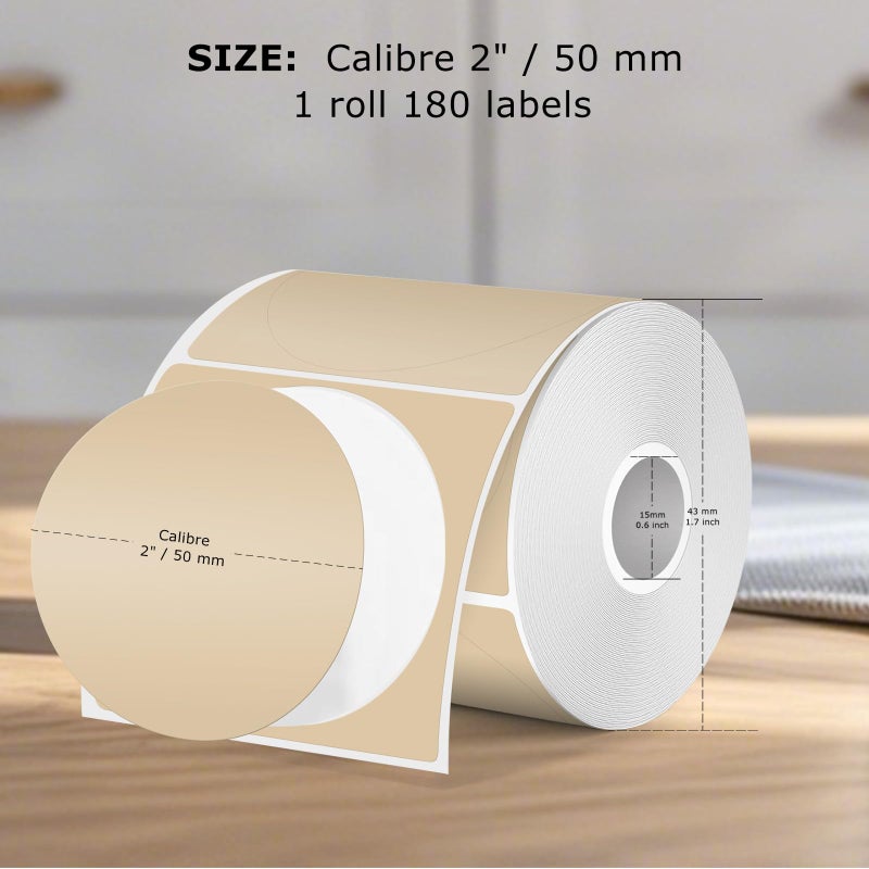 FINDAT Round Thermal Labels 2 Inch Kraft Circle Vinyl Thermal Stickers for M110 M120 M220 M221 Self-Adhesive Waterproof Portable Direct Printer Label for Business Logo Design 180 PCS - Image 5