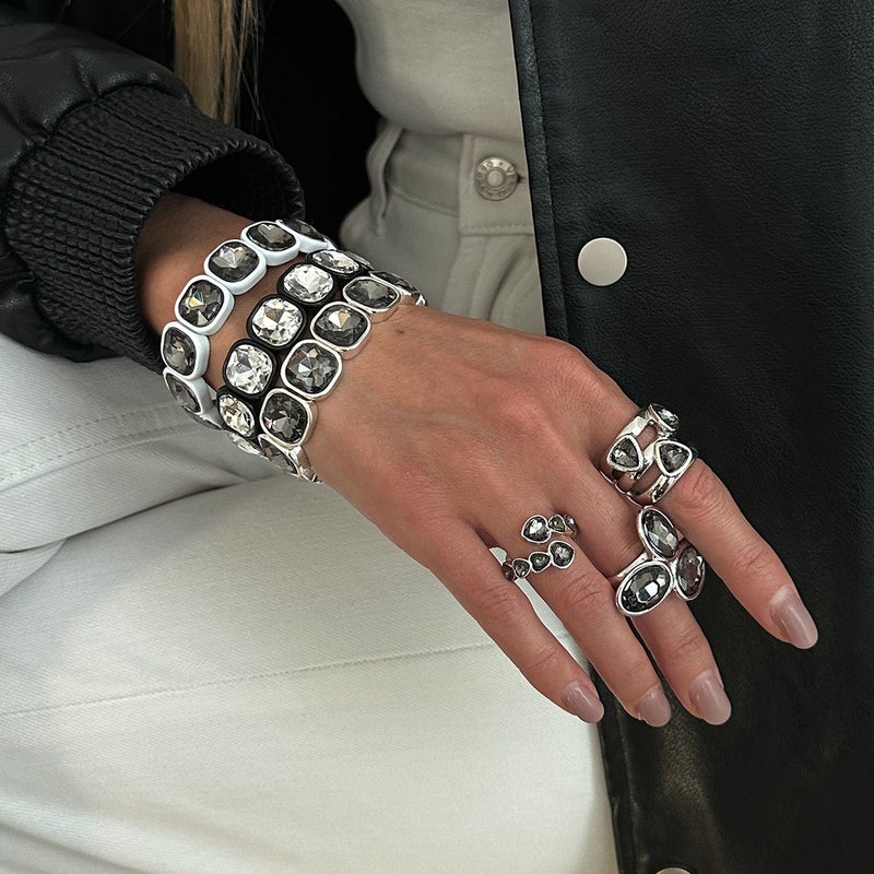 SHIXIN European and American Cross-Border Jewelry: Geometric Simple Square Diamond Stretch Bracelet, Minimalist Sweet Cool Rhinestone Ins Style Link Bracelet - Image 2