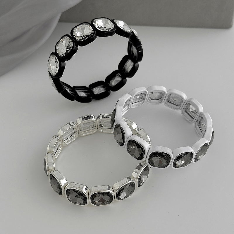 SHIXIN European and American Cross-Border Jewelry: Geometric Simple Square Diamond Stretch Bracelet, Minimalist Sweet Cool Rhinestone Ins Style Link Bracelet - Image 4