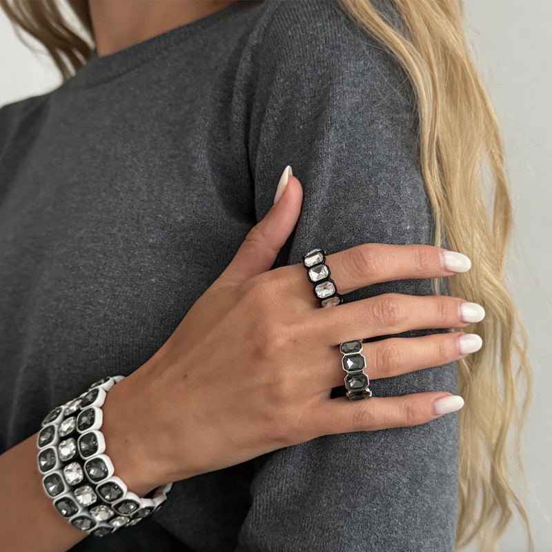 SHIXIN European and American Cross-Border Jewelry: Geometric Simple Square Diamond Stretch Bracelet, Minimalist Sweet Cool Rhinestone Ins Style Link Bracelet - Image 1