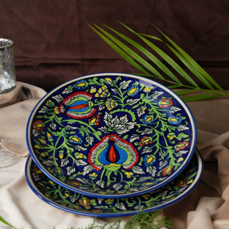 Caffeine Ceramic Handmade Blue Jaipuri Quarter Plate 7”(Set of 2) - Image 2