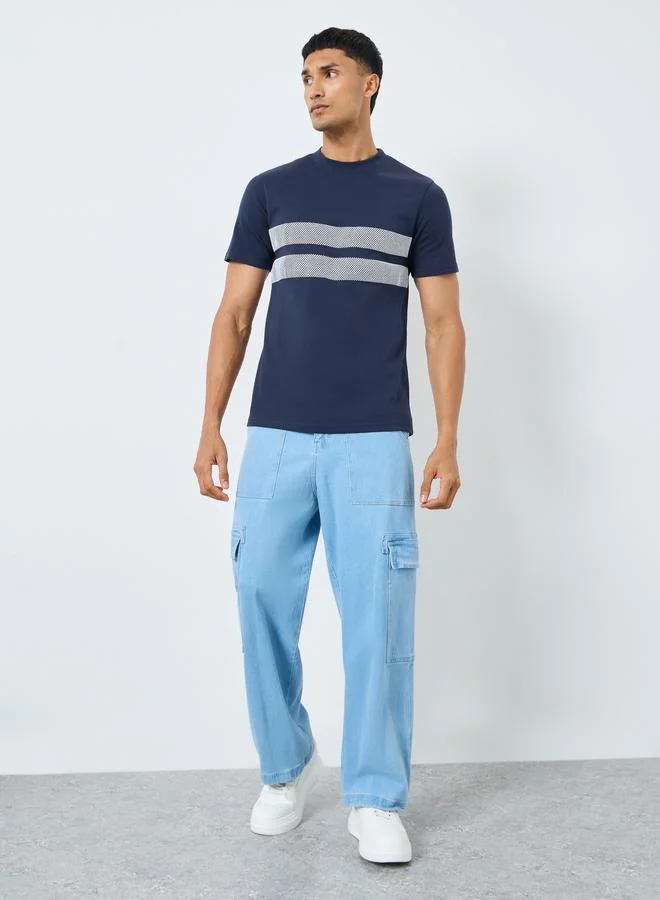 Styli Styli Men Navy HD Print Mock Neck T-Shirt