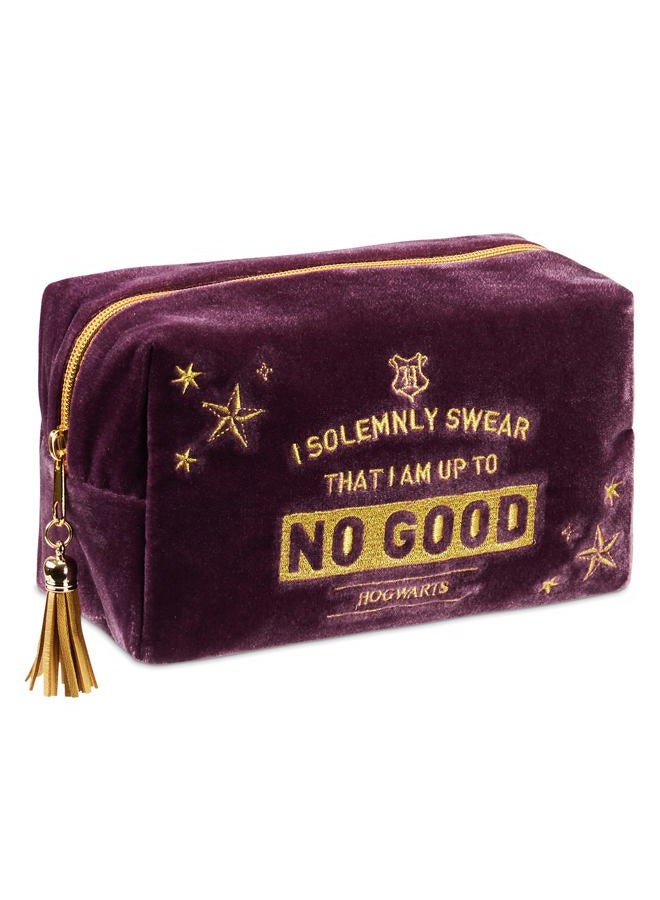 Harry Potter حقيبة مكياج، حقيبة تجميل أنيقة، مناسبة كمنظم مكياج، حقيبة مستحضرات تجميل، أو حقيبة سفر، حقيبة مكياج واسعة، قماش مخملي مع تطريز ذهبي، 9 × 21 × 12 سم - Image 1