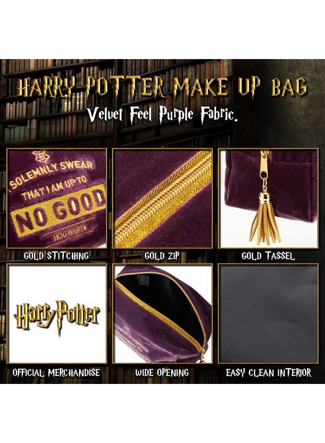 Harry Potter حقيبة مكياج، حقيبة تجميل أنيقة، مناسبة كمنظم مكياج، حقيبة مستحضرات تجميل، أو حقيبة سفر، حقيبة مكياج واسعة، قماش مخملي مع تطريز ذهبي، 9 × 21 × 12 سم - Image 5