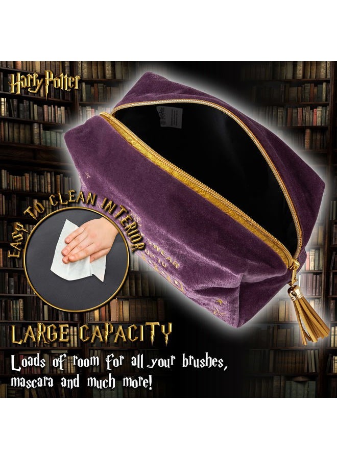 Harry Potter حقيبة مكياج، حقيبة تجميل أنيقة، مناسبة كمنظم مكياج، حقيبة مستحضرات تجميل، أو حقيبة سفر، حقيبة مكياج واسعة، قماش مخملي مع تطريز ذهبي، 9 × 21 × 12 سم - Image 4