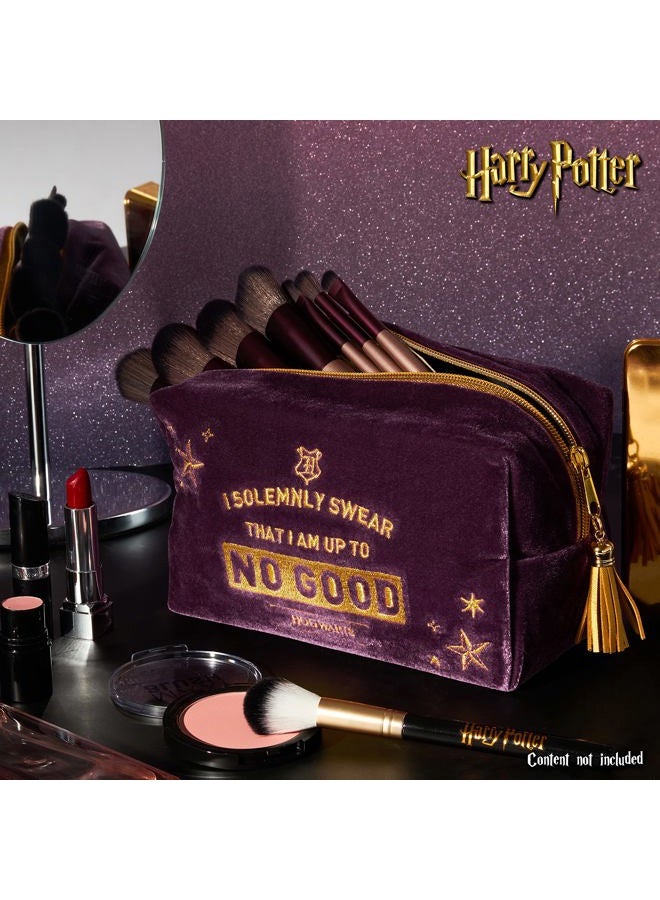 Harry Potter حقيبة مكياج، حقيبة تجميل أنيقة، مناسبة كمنظم مكياج، حقيبة مستحضرات تجميل، أو حقيبة سفر، حقيبة مكياج واسعة، قماش مخملي مع تطريز ذهبي، 9 × 21 × 12 سم - Image 3