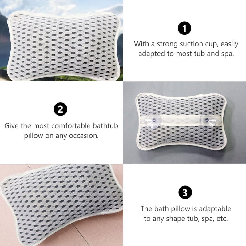BETOOKY Spa Bath Pillow with Non-Slip Suction Cups, White Mesh Bathtub Cushion Headrest for Neck and Back Support, Comfortable Tub Pillow for Home and Travel Use - Image 3