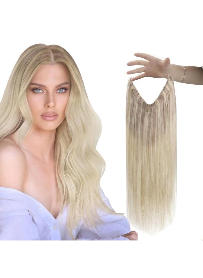 Sunny Hair Sunny Wire Hair Extensions Real Human Hair Fish Line Human Hair Extensions Invisible Wire Extensions Ash Blonde to Platinum Blonde #18/22/60 14 Inch  - Image 1