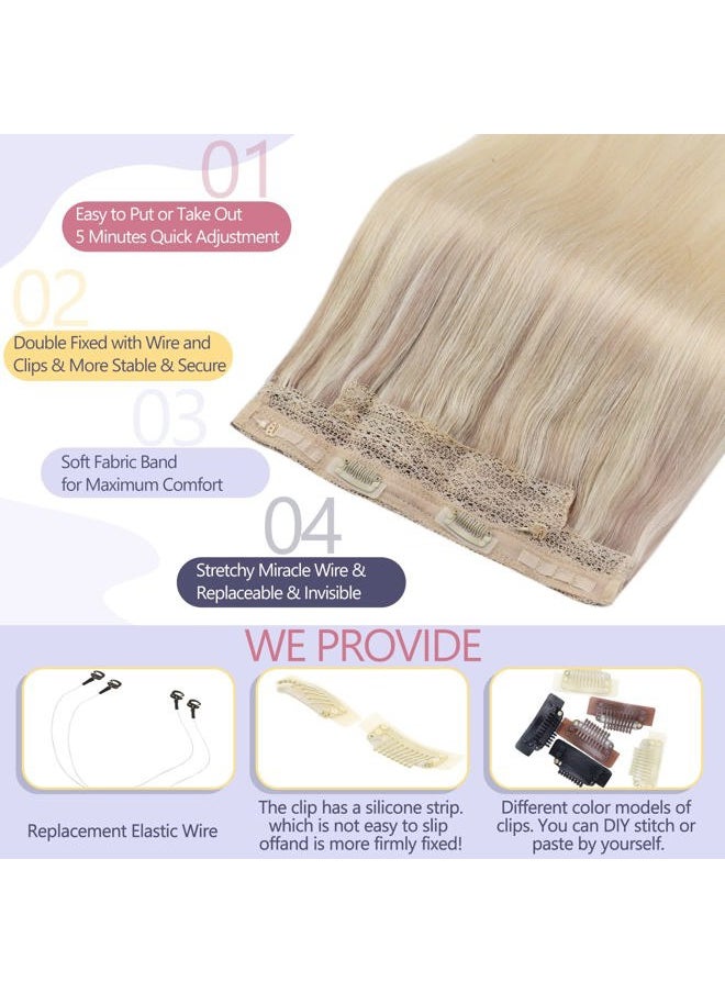 Sunny Hair Sunny Wire Hair Extensions Real Human Hair Fish Line Human Hair Extensions Invisible Wire Extensions Ash Blonde to Platinum Blonde #18/22/60 14 Inch  - Image 3