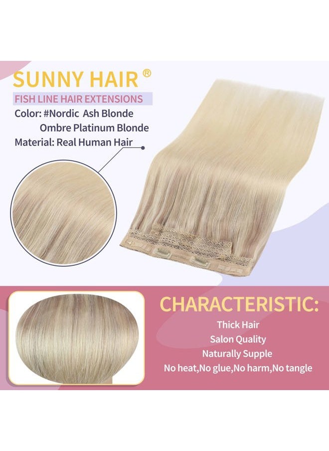 Sunny Hair Sunny Wire Hair Extensions Real Human Hair Fish Line Human Hair Extensions Invisible Wire Extensions Ash Blonde to Platinum Blonde #18/22/60 14 Inch  - Image 2